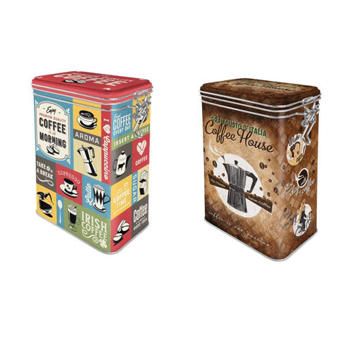 Coffee Theme Clip Top Tin (7.5x11x17.5cm)