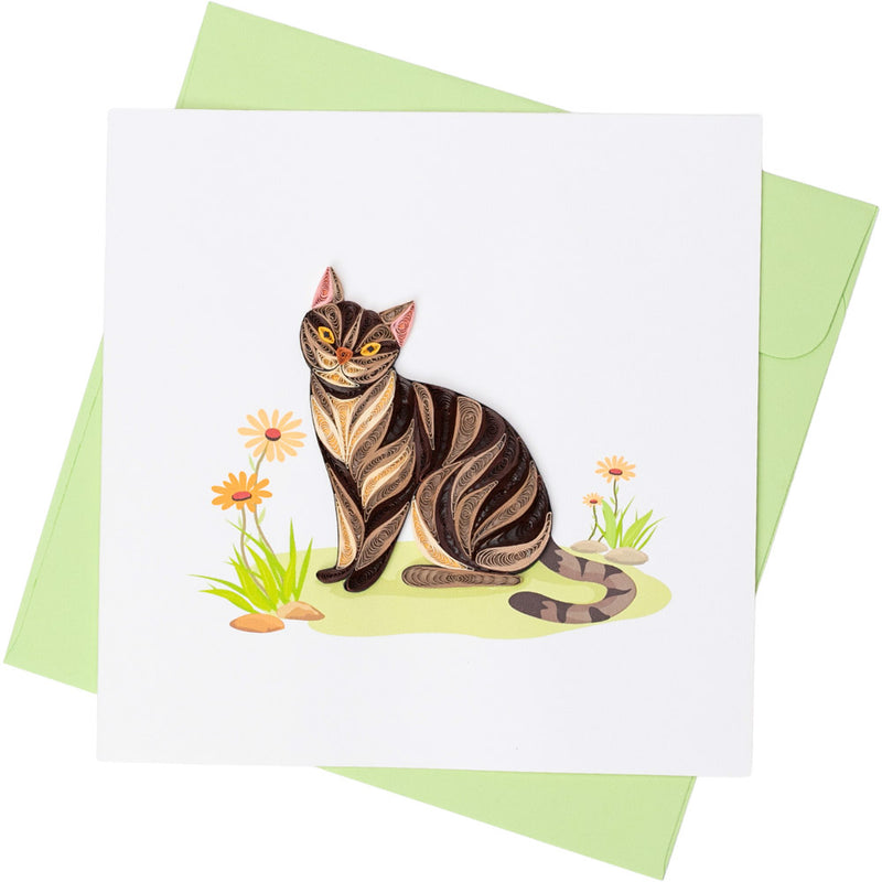 Quilled Cat & Flowers Greeting Card (15x15cm)