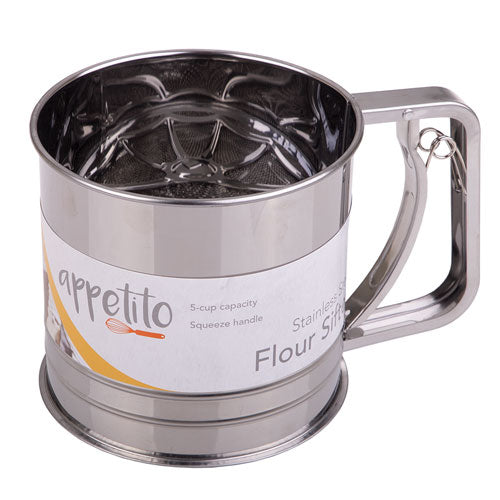 Appetito Stainless Steel 5 Cup Squeeze Action Flour Sifter