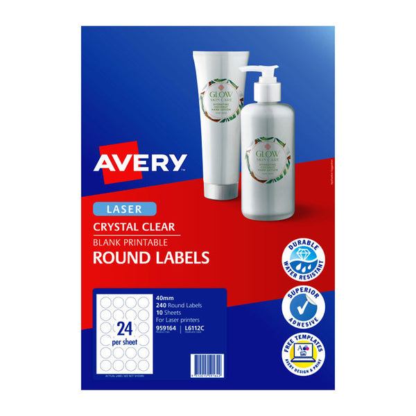 Avery Round Clear Laser Labels 40mm 240pk