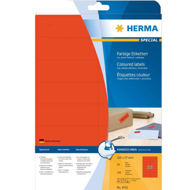 Herma Removable Coloured Labels A4 20pc (105x37mm)