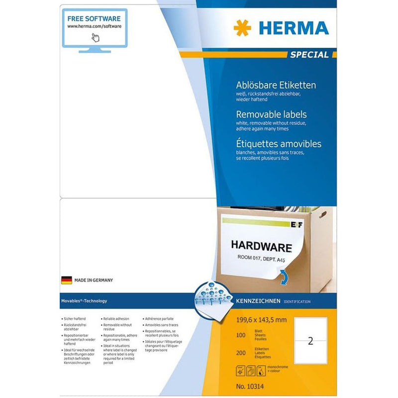 Herma Removable Labels A4 100pc (White)