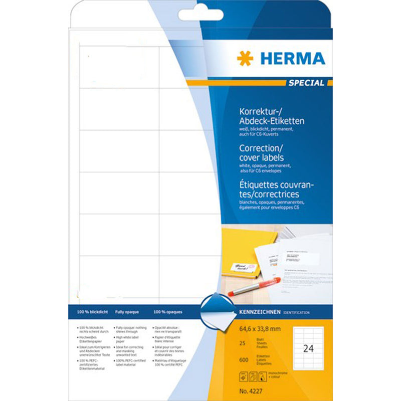 Herma Opaque Correction Labels A4 25pc White