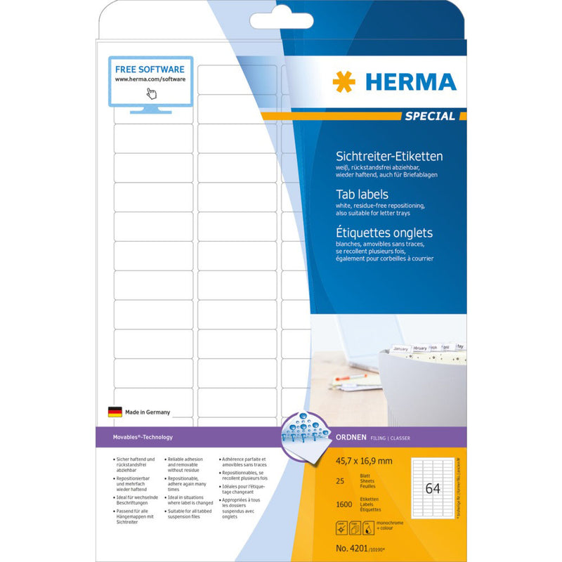 Herma Removable Tag Labels A4 25pc (45.7x16.9mm)