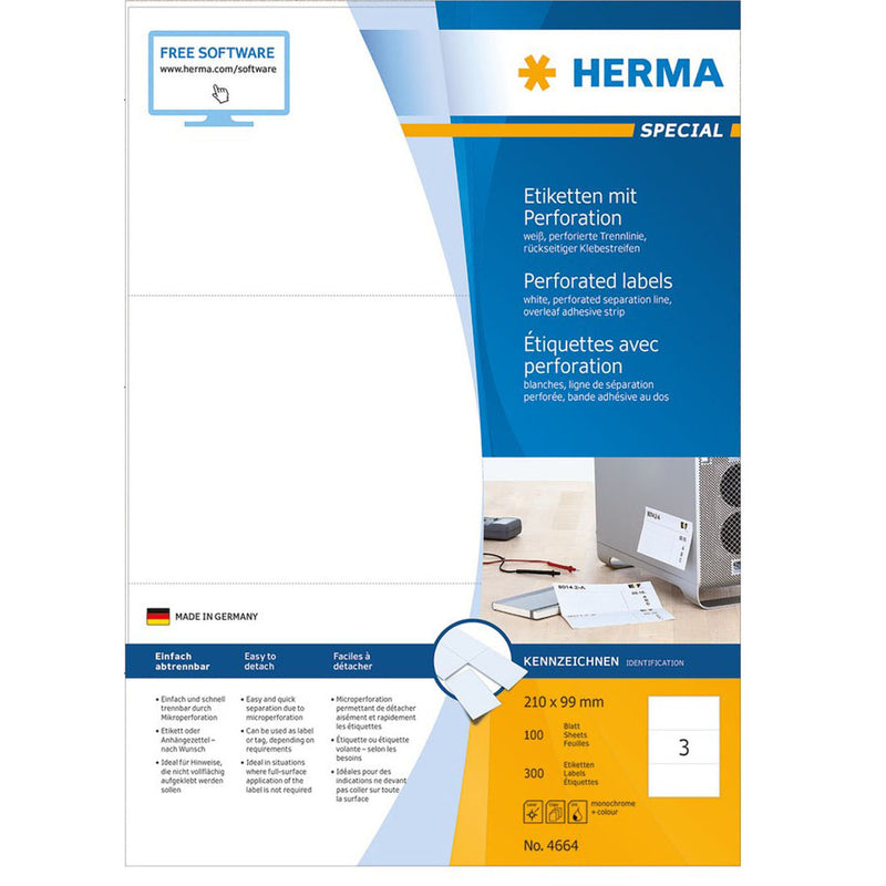 Herma Perforated Labels A4 100pc White (210x99mm)