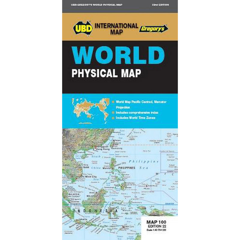 UBD Gregory's World Physical Map 100 22nd Edition