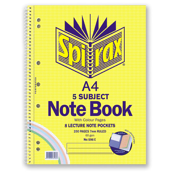 Spirax 596 Coloured A4 Subject Notebook 250pg (Pack of 5)