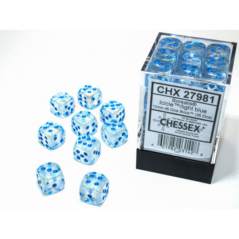 Borealis Chessex 12 mm D6 Bloc de dés lumineux