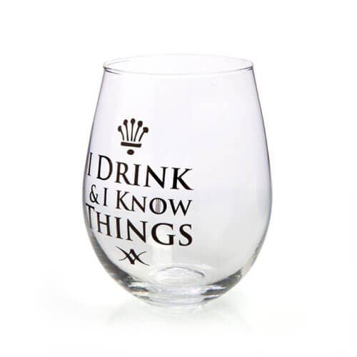 I Drink & I Know Things Stemless Wine Glass