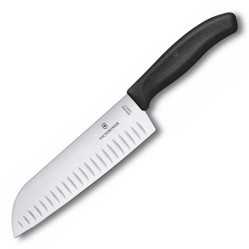 Fluted Wide Blade Santoku Knife 17cm (Black)