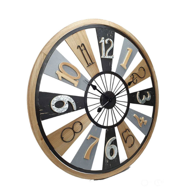 Floating Roman Panels Metal & Wood Wall Clock