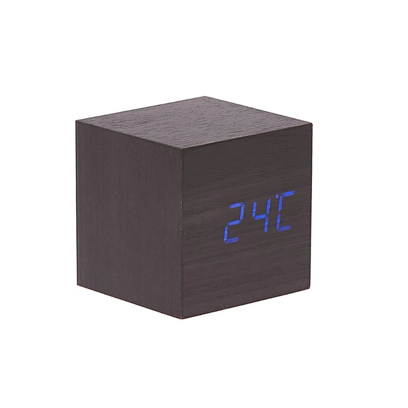 Horloge de bureau cube en bois à LED avec affichage de la température et de la date