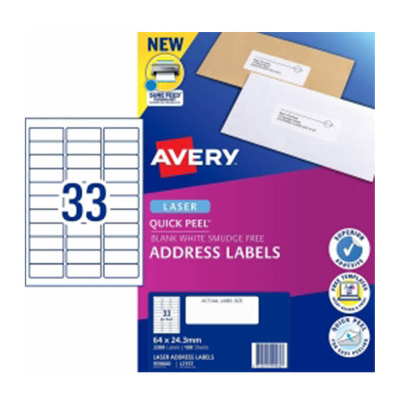 Avery Laser Étiquette d'adresse Blanc (100pk)