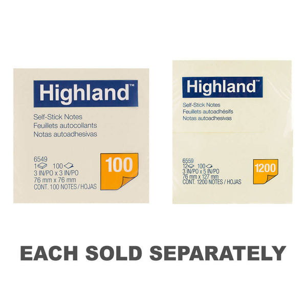 Highland Stick On Notes Yellow 12pk