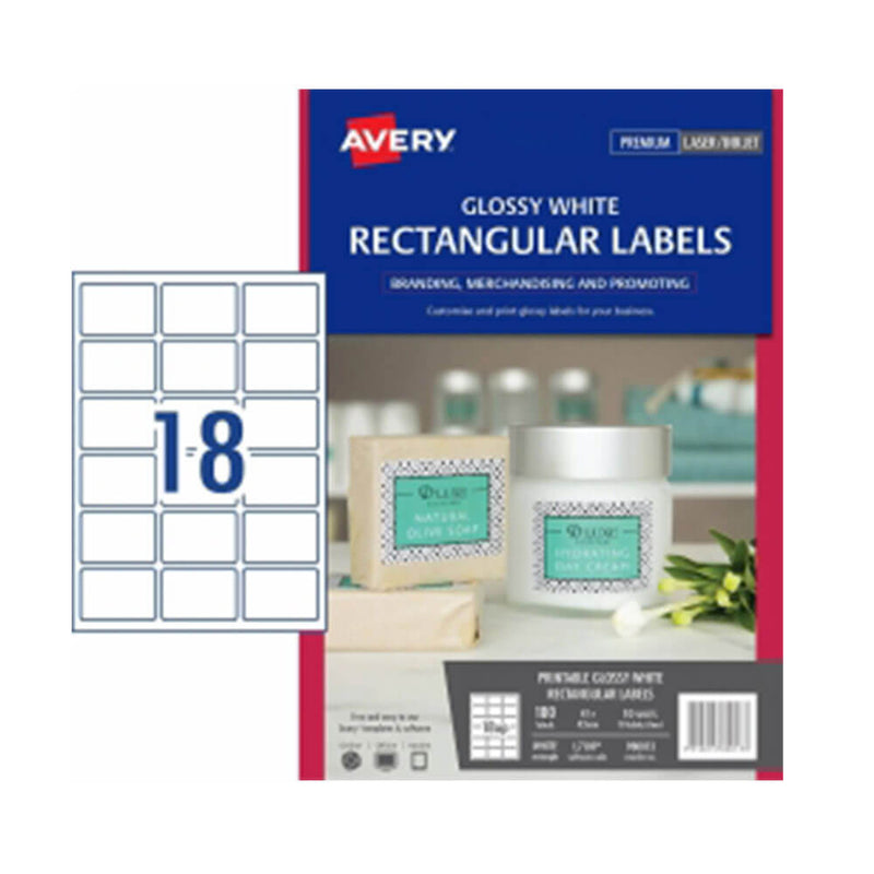 Avery Rectangle Gloss Labels 10pk White